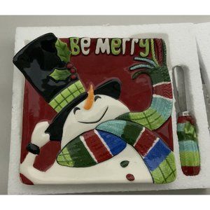 Fitz and Floyd Be Merry Snowman Plate with Spreader 2012
